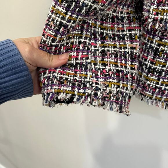 Ann Taylor Multicolor Tweed Blazer Jacket Fringe Trim Size 12 Parisian Chic - Picture 7 of 10
